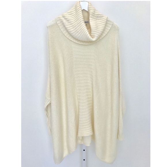 DKNY IVORY TURTLENECK PONCHO SWEATER SIZE SMALL - Picture 1 of 11